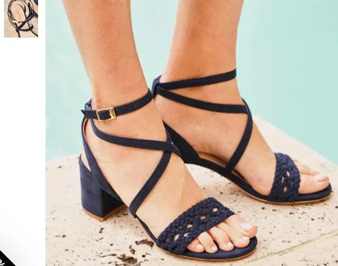 Blue suede heeled sandals with a strap, named Nymphea, by Minuit sur Terre, showcasing a stylish midnight blue design. 